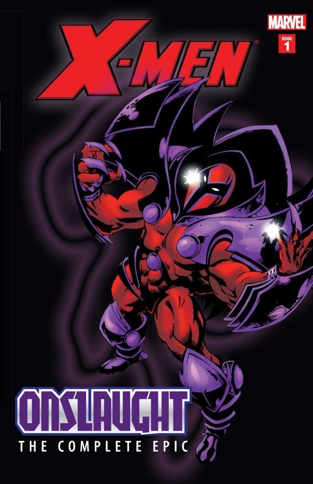 Book cover of X-Men: Onslaught - The Complete Epic, Book 1 by Mark Waid, Scott Lobdell, Jeph Loeb (Text), Peter David (Text), Tom DeFalco, Andy Kubert (Illus.), Pasqual Ferry (Illus.), Mike Deodato (Illus.), Carlos Pacheco (Illus.), Angel Medina (Illus.), Ian Churchill (Illus.), Mike Wieringo (Illus.), Joe Madureira (Illus.), Paul Ryan (Illus.)