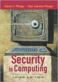 Book cover of Security In Computing by Shari Lawrence Pfleeger