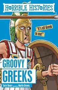 Book cover of Groovy Greeks by Terry Deary, Martin Brown (Illus.)