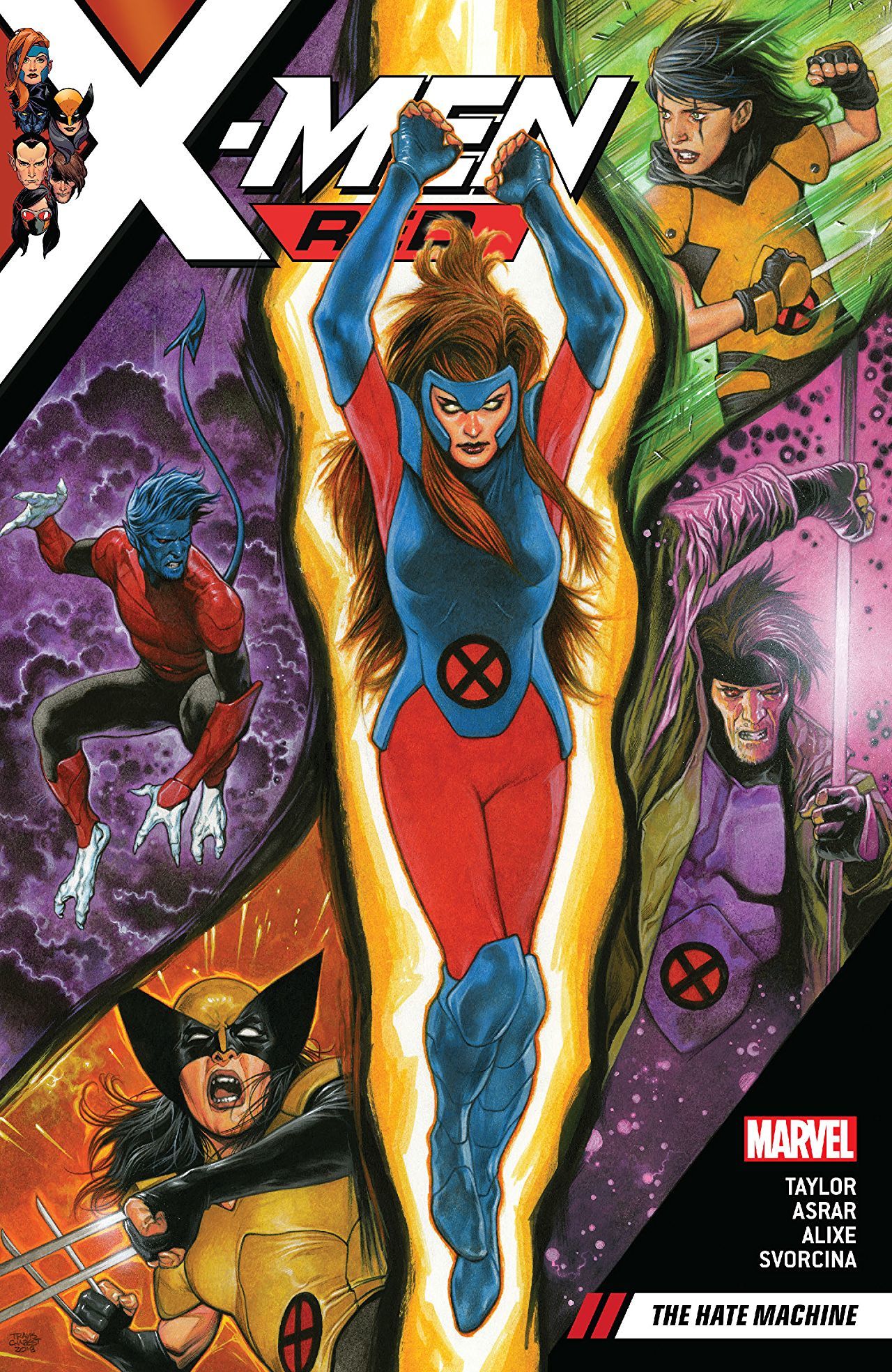 Book cover of X-Men Red, Vol. 1: The Hate Machine by Tom Taylor, Mahmud Asrar (Illus.), Pascal Alixe (Illus.)