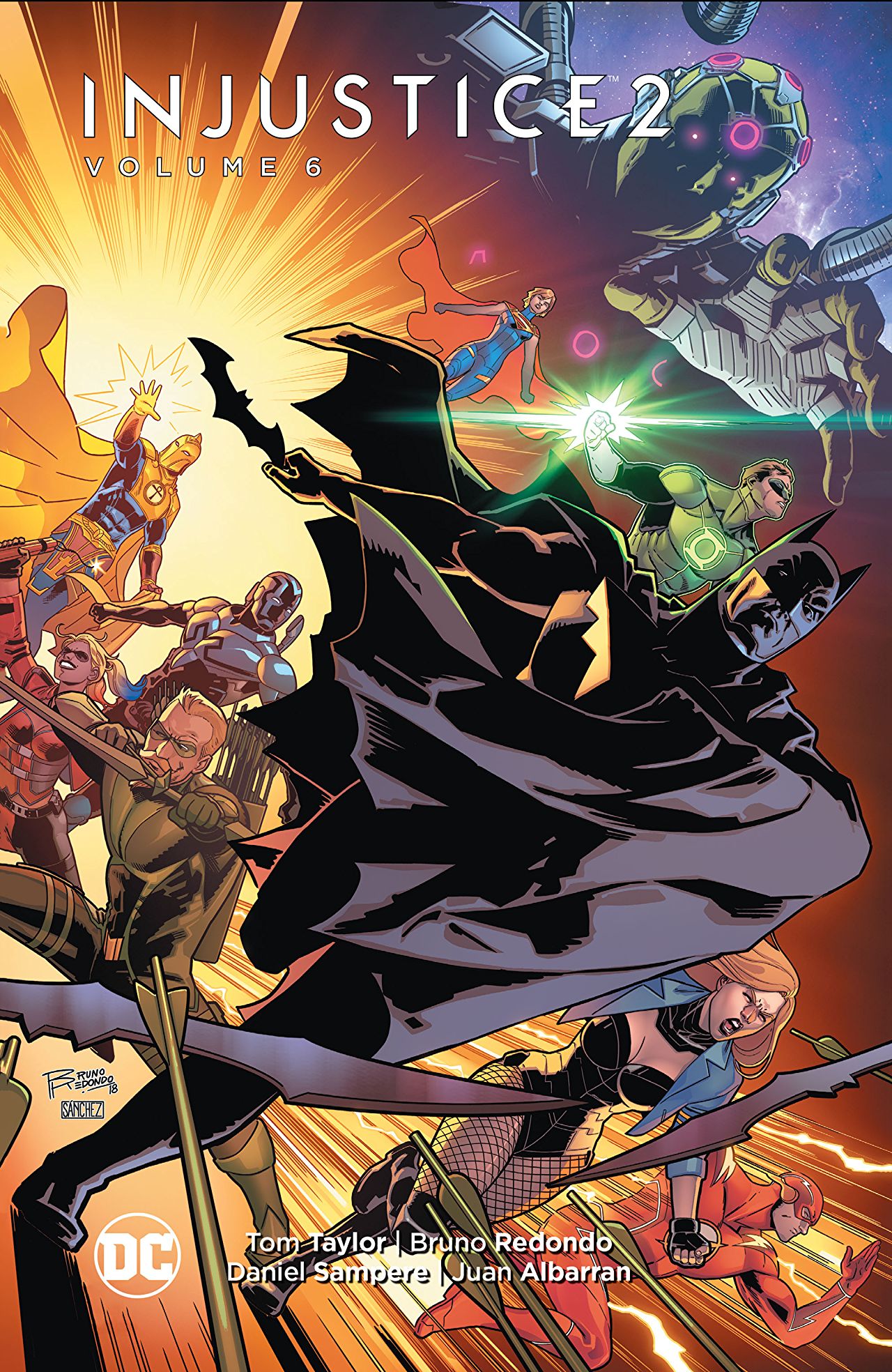 Book cover of Injustice 2, Vol. 6 by Tom Taylor, Bruno Redondo (Illus.), Xermanico (Illus.), David Sampere (Illus.)
