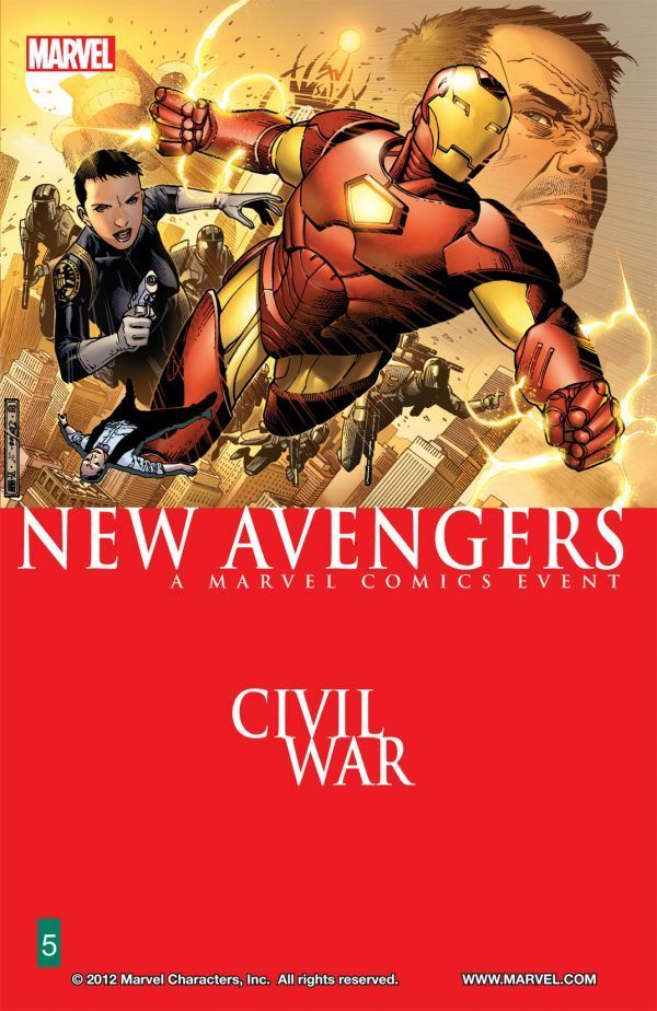 Book cover of The New Avengers, Vol. 5: Civil War by Brian Michael Bendis, Howard Chaykin (Illus.), Adi Granov (Illus.), Olivier Coipel (Illus.), Leinil Francis Yu (Illus.), Jim Cheung (Illus.), José Villarrubia (Colorist)