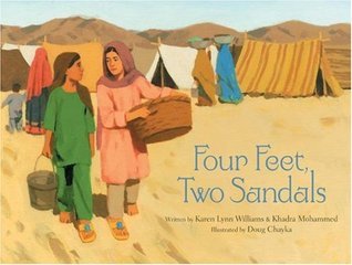 Book cover of Four Feet, Two Sandals by Karen Lynn Williams, Khadra Mohammed, Doug Chayka (Illus.)