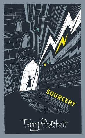 Book cover of Sourcery by Terry Pratchett