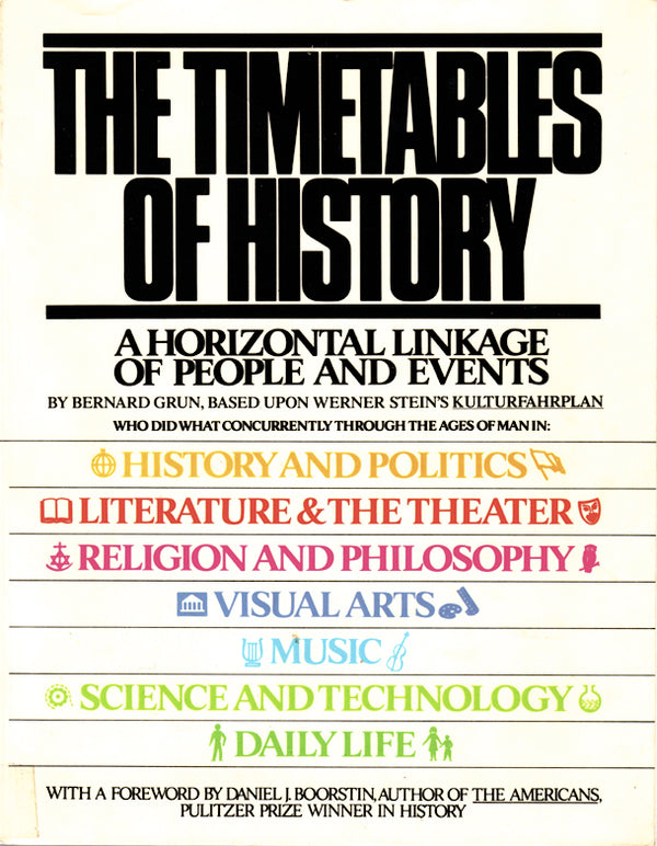 Book cover of The Timetables Of History: A Horizontal Linkage Of People And Events By Bernard Grun by Daniel J. Boorstin (Foreword), Bernard Grun