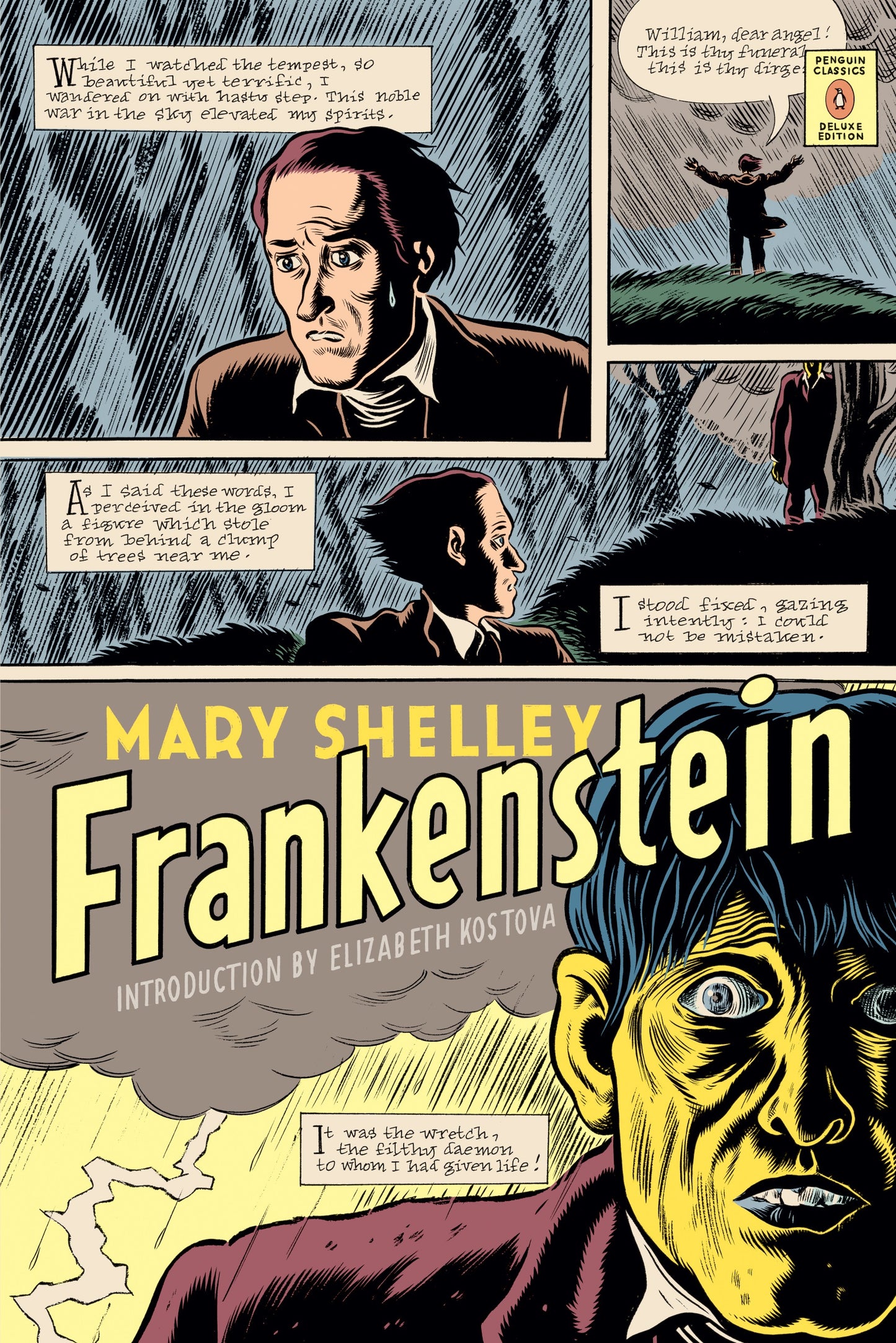 Book cover of Frankenstein by Mary Wollstonecraft Shelley, Daniel Clowes (Illus.), Elizabeth Kostova (Introduction), Maurice Hindle (Ed.)