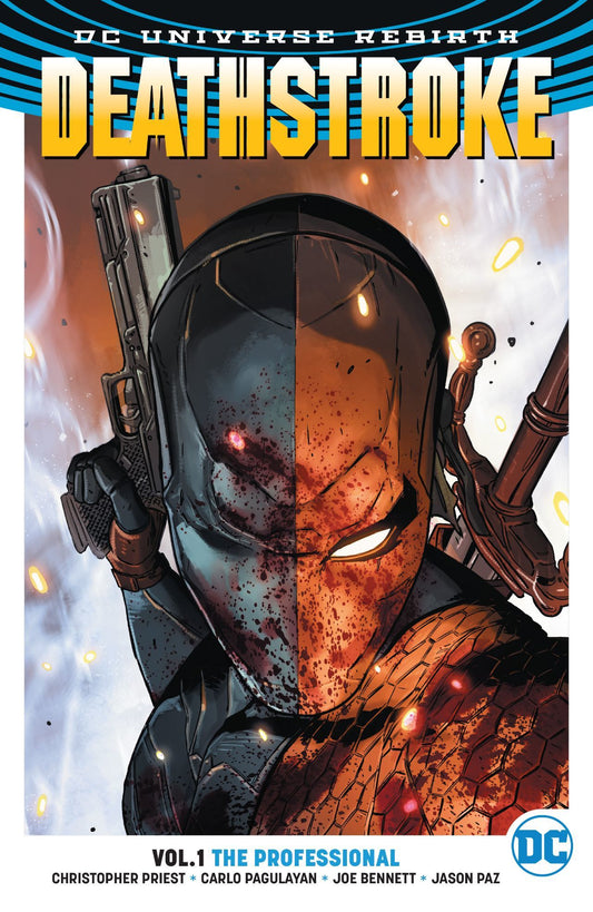 Book cover of Deathstroke, Vol. 1: The Professional by Christopher J. Priest (Writer), Carlo Pagulayan (Penciler), Jason Paz (Inker), Larry Hama (Breakdowns), James Bennett (Illus.), Joe Bennett (Penciler), Mark Morales (Inker), Belardino Brabo (Inker), Cary Nord (Illus.), Jeromy Cox (Colourist), Willie Schubert (Letterer), Denys Cowan (Illus.), Bill Sienkiewicz (Illus.), Norm Rapmund (Illus.), Diogenes Neves (Illus.)