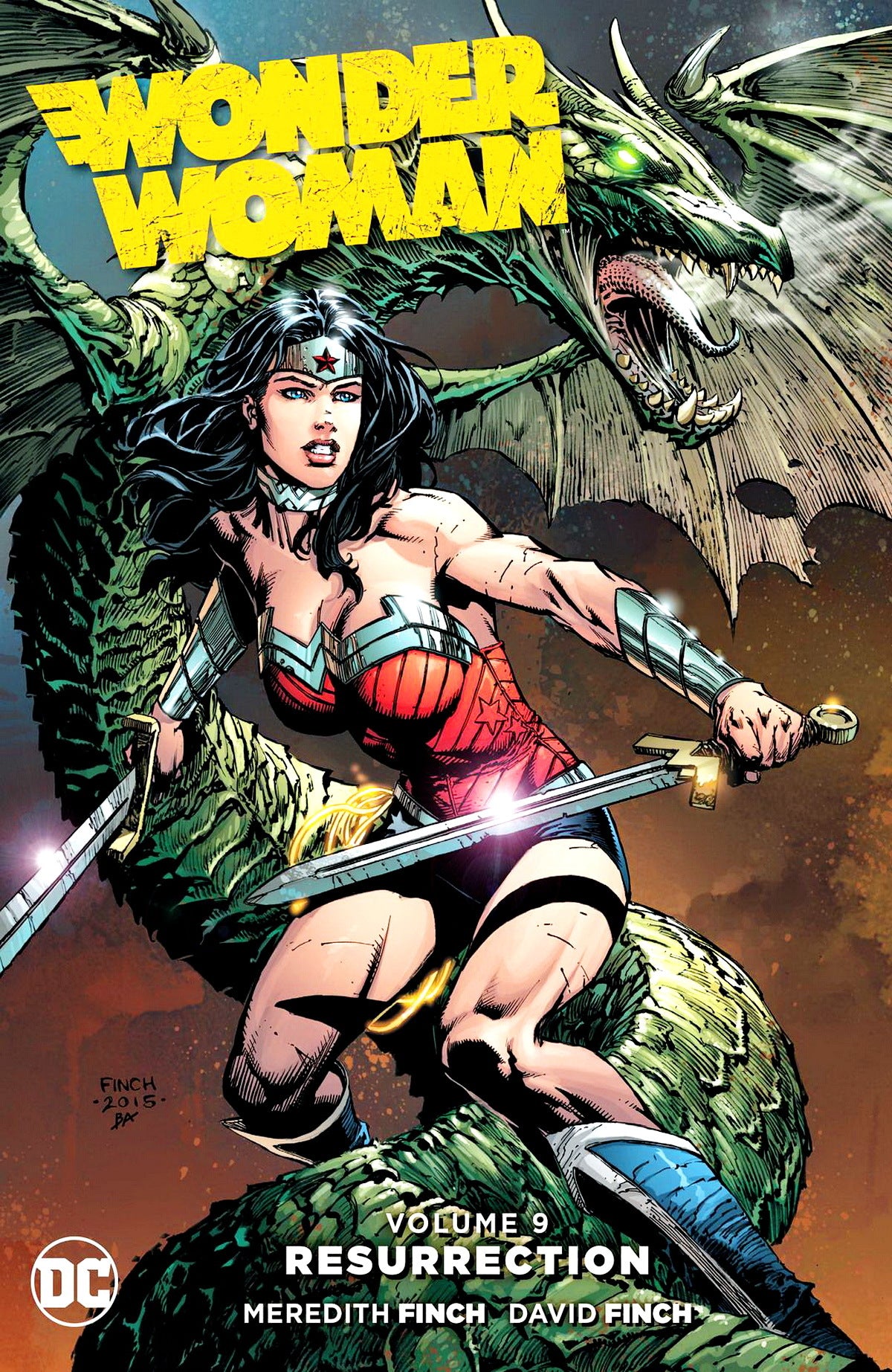 Book cover of Wonder Woman 9: Resurrection by Meredith Finch (Writer), David Finch (Illus.), Johnny DeJardins (Illus.), Miguel Mendonça (Illus.), Scott Hanna (Illus.), Sandu Florea (Illus.), Dexter Vines (Illus.), Diana Egea (Illus.), Juan Albarrán (Illus.), Greg Rucka (Writer), Matthew Clark (Illus.), Liam Sharp (Illus.), Sean Parsons (Illus.)