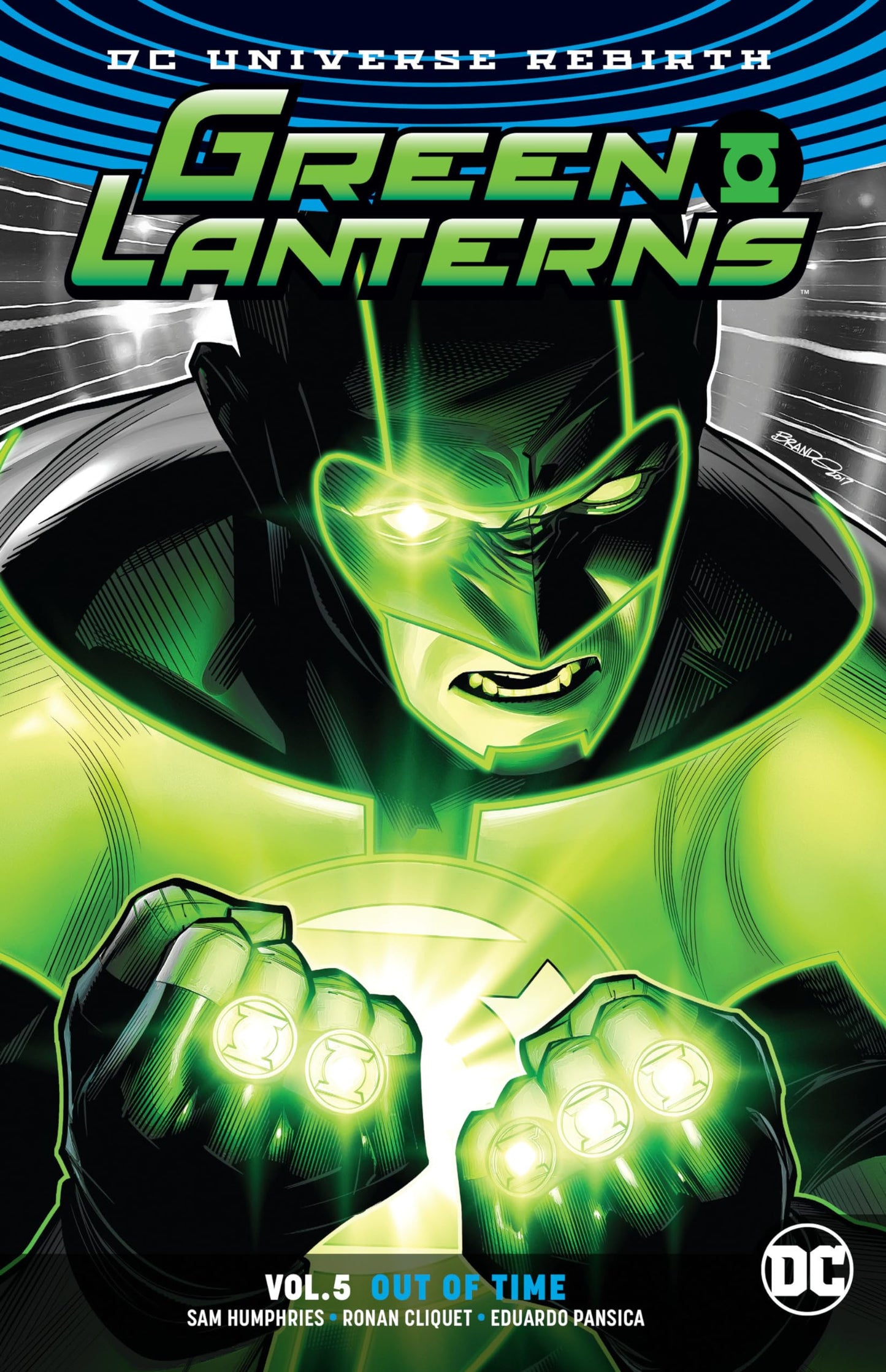 Book cover of Green Lanterns, Vol. 5: Out Of Time by Sam Humphries (Writer), Carlo Barberi (Illus.), Ronan Cliquet (Illus.), Julio Ferreira (Illus.), Scott Godlewski (Illus.), Eduardo Pansica (Illus.), Matt Santorelli (Illus.)