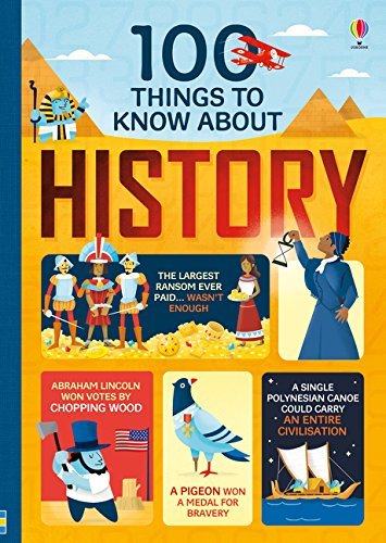 Book cover of 100 Things To Know About History by Alex Frith, Minna Lacey, Laura Cowan, Jerome Martin, Federico Mariani (Illus.), Parko Polo (Illus.)