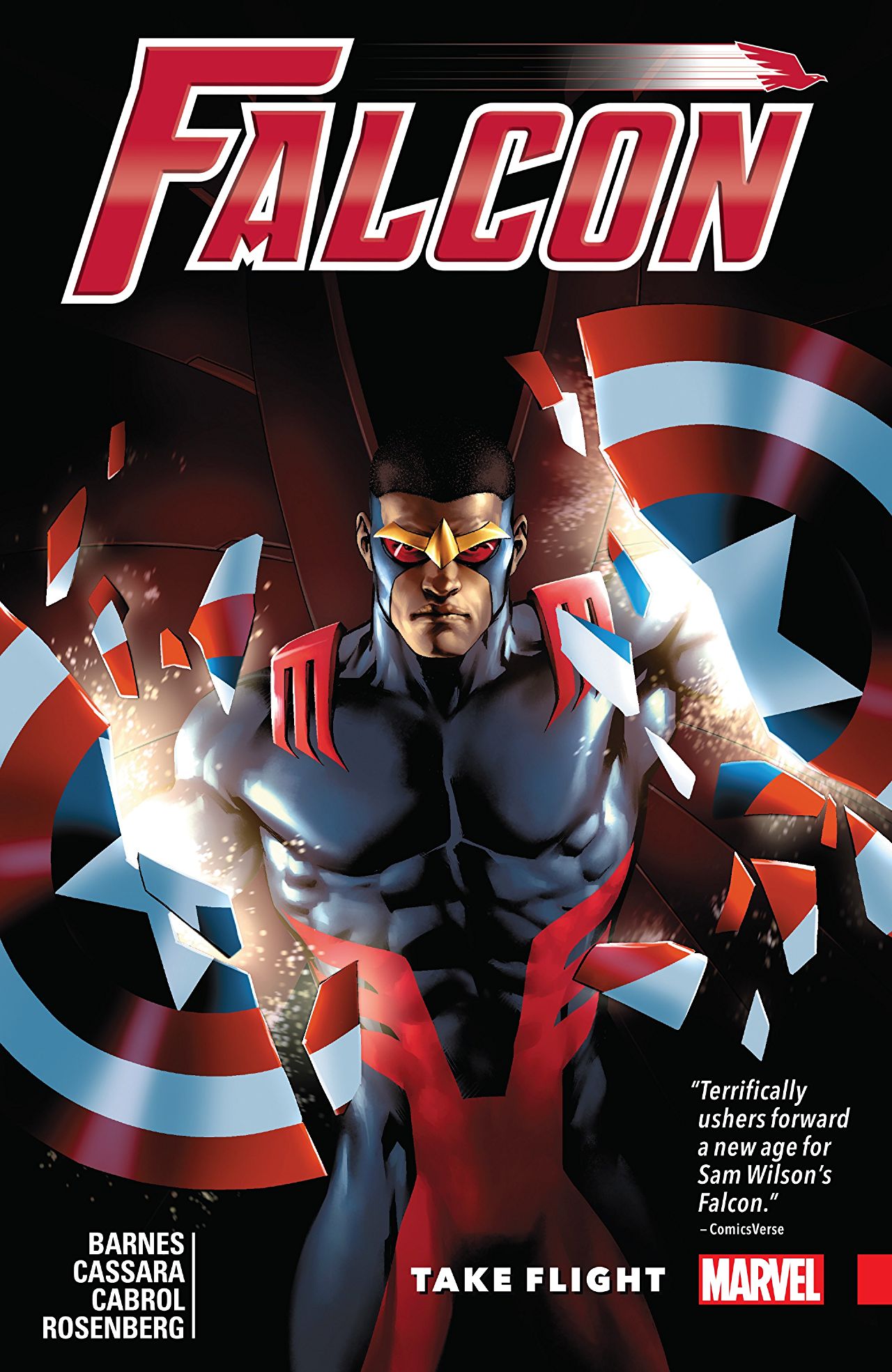 Book cover of Falcon: Take Flight by Rodney  Barnes, Joshua Cassara (Illus.), Rachelle Rosenberg (Color Artist), Sebastián Cabrol (Illus.), Joe Caramagna (Letterer)