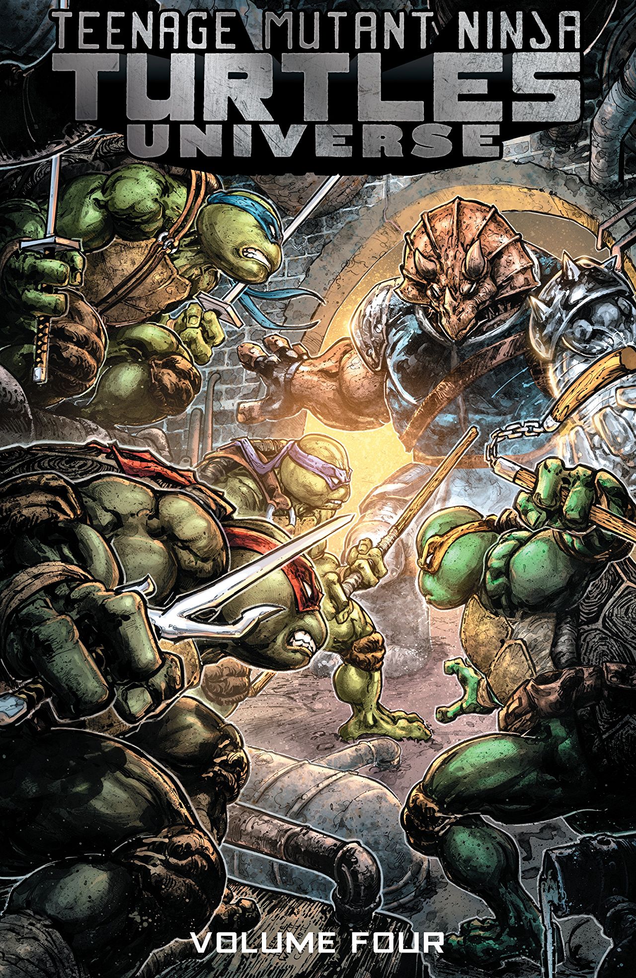 Book cover of Teenage Mutant Ninja Turtles Universe, Volume 4: Home by Chris Mowry (Writer), Paul Allor, Ian Flynn, Giannis Milonogiannis (Illus.), Dave Wachter (Illus.)