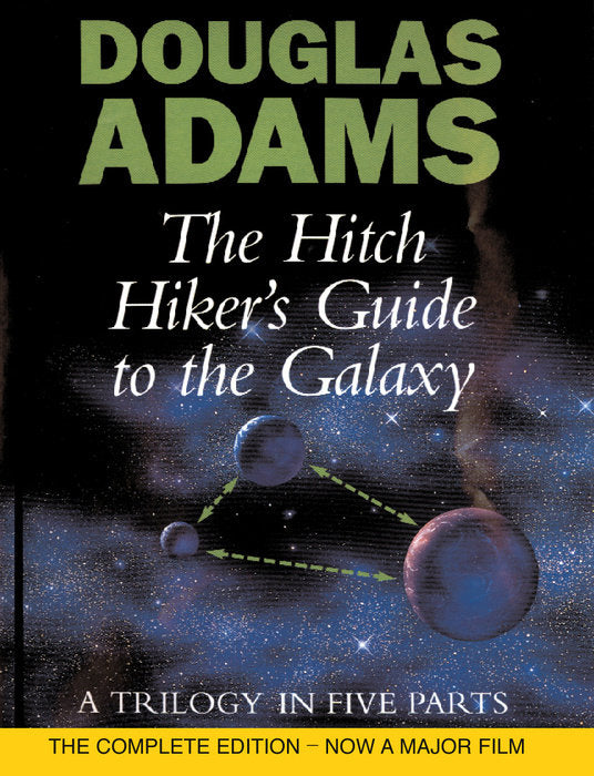 Book cover of The Hitch Hiker's Guide To The Galaxy: A Trilogy In Five Parts by Douglas Adams