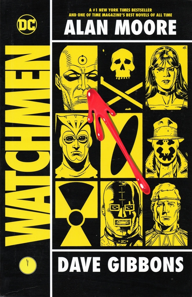 Book cover of Watchmen by Alan             Moore, Dave Gibbons (Illustrator/Letterer/Intro), John    Higgins (Colorist/Digital Finishing)