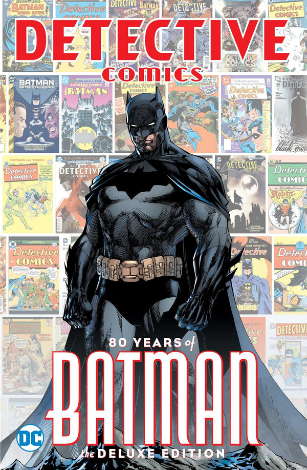 Book cover of Detective Comics: 80 Years of Batman by Paul Levitz (Ed.), Neil Gaiman, Glen David Gold, Anthony Tollin, Neal Adams (Penciller), Dennis O'Neil (Ed.), Shelley Zimmerman, Dan DiDio (Introduction), Patrick Leahy (Foreword), Jim Lee (cover artist), Cory Doctorow, Lew Sayre Schwartz (Illus.), Denys Cowan (Illus.), Bob Kane (Artist), Bill Finger (Writer), Greg Rucka