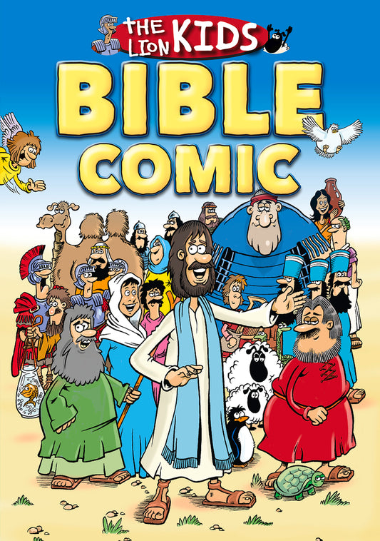 Book cover of The Lion Kids Bible Comic by Ed Chatelier, Bambos Georgiou (Illus.), Jeff Anderson (Illus.), Jesus Barony (Illus.), Mychailo Kazybrid (Illus.)