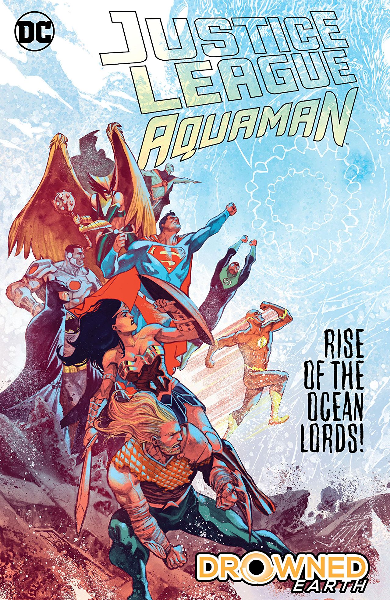 Book cover of Justice League/Aquaman: Drowned Earth by Scott Snyder, Dan Abnett