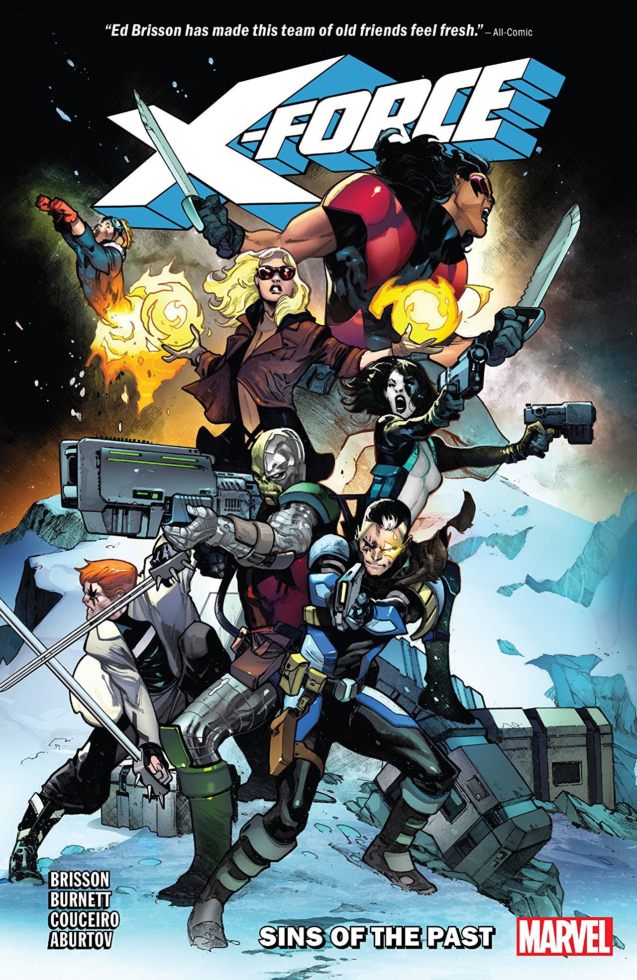 Book cover of X-Force, Vol. 1: Sins of the Past by Ed Brisson (Writer), Pepe Larraz, Dylan Burnett (Illus.), Damian Couceiro (Illus.)