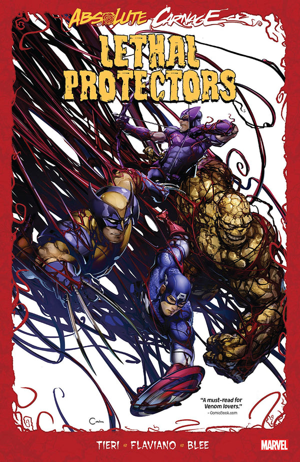 Book cover of Absolute Carnage: Lethal Protectors by Frank Tieri, Flaviano (Illus.), Federico Blee (Colorist), Leah Williams, Zac Thompson, Alberto Jiménez Alburquerque (Illus.), Guiu Vilanova (Illus.), Rachelle Rosenberg (Colorist)