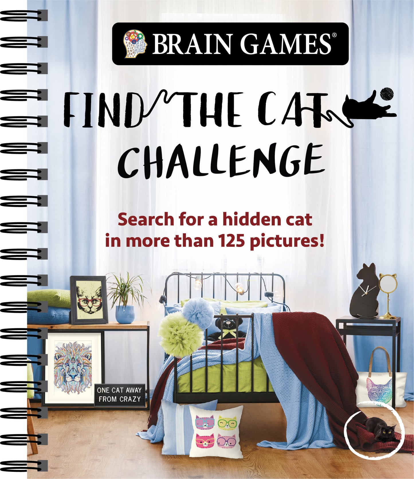 Book cover of Brain Games - Find The Cat Challenge: Search For A Hidden Cat In More Than 125 Pictures! (Volume 2) by Publications International