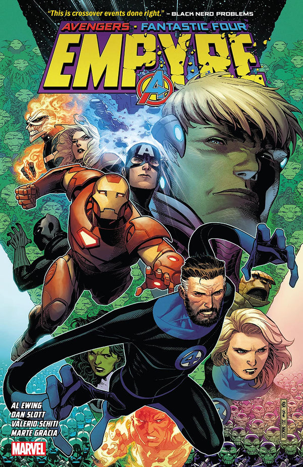 Book cover of Avengers & Fantastic Four: Empyre by Al Ewing (Writer), Dan Slott (Writer), Valerio Schiti (Artist), Pepe Larraz (Artist), R.B. Silva (Artist), Marte Gracia (Color Artist)