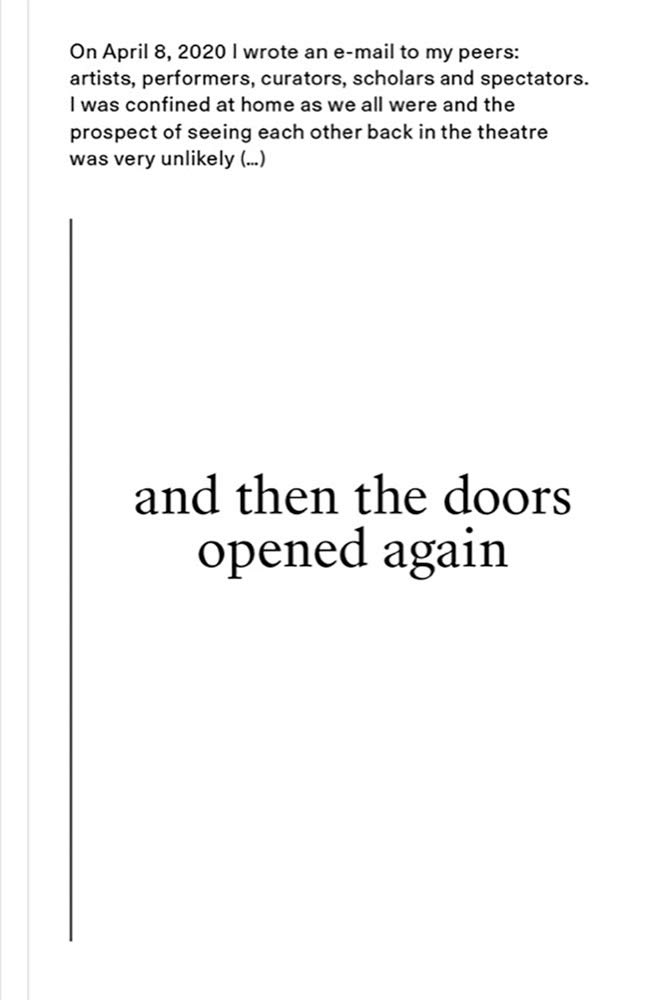 Book cover of And Then The Doors Opened Again: What Will Happen On Your First Theatre Visit After The Lockdown? by Paula Almiron (Contrib.), David Weber-Krebs (Ed.)